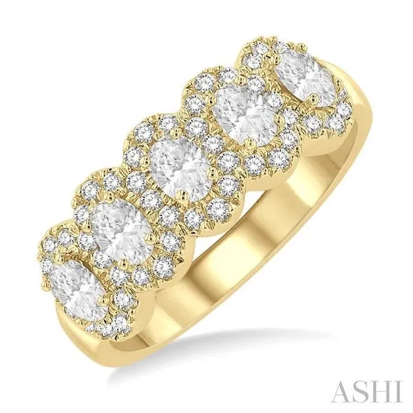 1 Ctw Oval Shape 5 Stone Oval & Round Cut Diamond Halo Wedding Band in 14K Yellow Gold Hart's Jewelers Grants Pass, OR