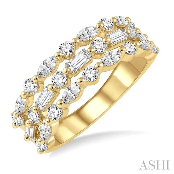 1 1/2 Ctw Triple Row Baguette, Marquise and Round Cut Diamond Fashion Band in 14K Yellow Gold Hart's Jewelers Grants Pass, OR