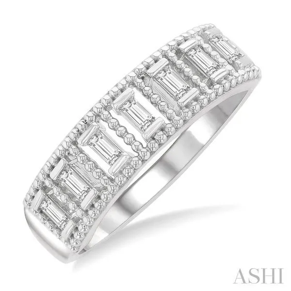 1/5 Ctw Open Frame Ball Bead Border Baguette Cut Diamond Fashion Band in 14K White Gold Hart's Jewelers Grants Pass, OR