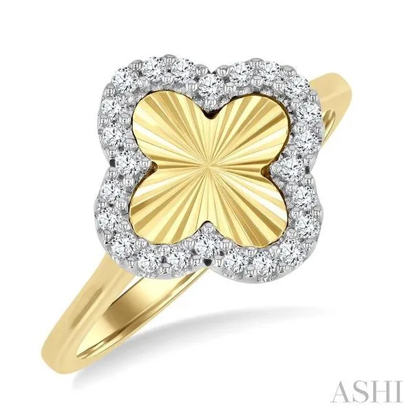 1/6 Ctw Fluted Texture 4-Leaf Clover Round Cut Diamond Fashion Ring in 10K Yellow and White Gold Hart's Jewelers Grants Pass, OR