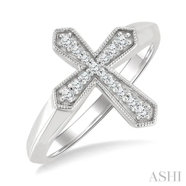 1/6 Ctw Cross Round Cut Diamond Fashion Petite Ring in 10K White Gold Hart's Jewelers Grants Pass, OR