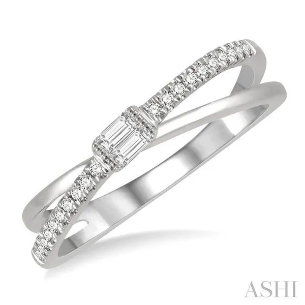 1/6 Ctw Criss-Cross Baguette and Round Cut Diamond Fashion Ring in 14K White Gold Hart's Jewelers Grants Pass, OR