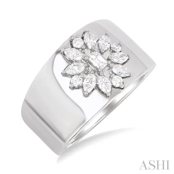 5/8 Ctw Mixed Cut Diamond Floral Centerpiece Bold Gold Wide Band in 14K White Gold Hart's Jewelers Grants Pass, OR