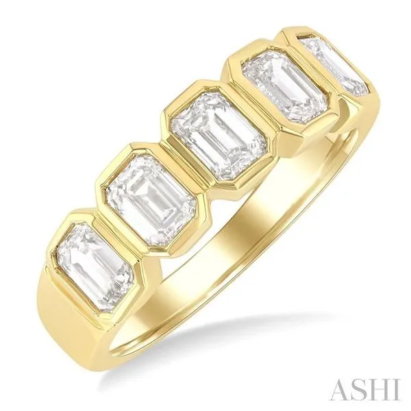 1 1/2 Ctw Bezel Set 5-Stone Emerald Cut Diamond Fashion Band in 14K Yellow Gold Hart's Jewelers Grants Pass, OR