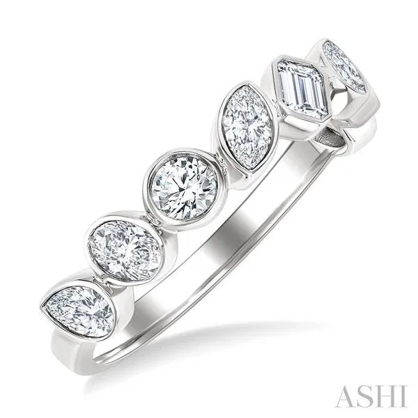 1 Ctw Bezel Set Mixed Diamond Cut Fashion Band in 14K White Gold Hart's Jewelers Grants Pass, OR