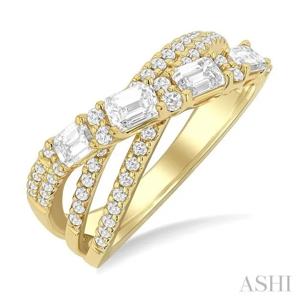 1 1/4 Ctw Emerald and Round Cut Diamond Split Crossover Fashion Ring in 14K Yellow Gold Hart's Jewelers Grants Pass, OR