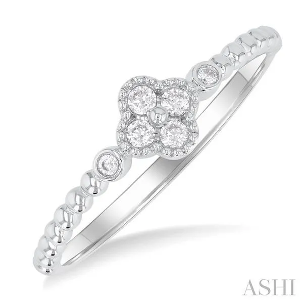 1/8 Ctw Petite Bead Shank Clover Leaf Round Cut Diamond Fashion Ring in 10K White Gold Hart's Jewelers Grants Pass, OR