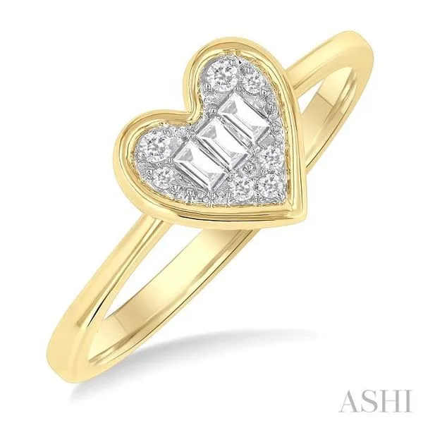 1/6 Ctw Petite Bezel Set Heart Shape Fusion Baguette and Round Cut Diamond Fashion Ring in 10K Yellow Gold Hart's Jewelers Grants Pass, OR