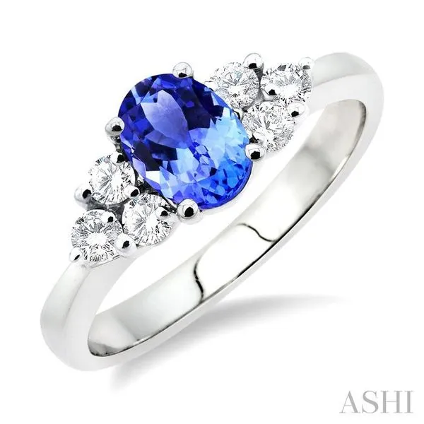 7x5mm Oval Cut Tanzanite and 1/3 Ctw Round Cut Diamond Ring in 14K White Gold Hart's Jewelers Grants Pass, OR
