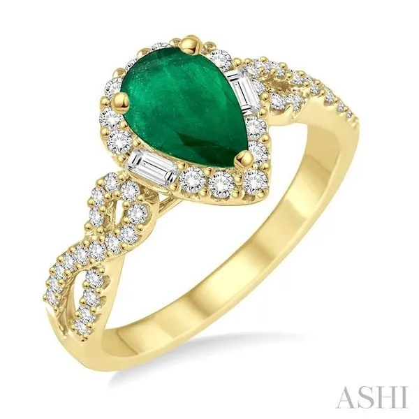 7x5 MM Pear Shape Emerald and 1/2 Ctw Diamond Precious Ring in 14K Yellow Gold Hart's Jewelers Grants Pass, OR