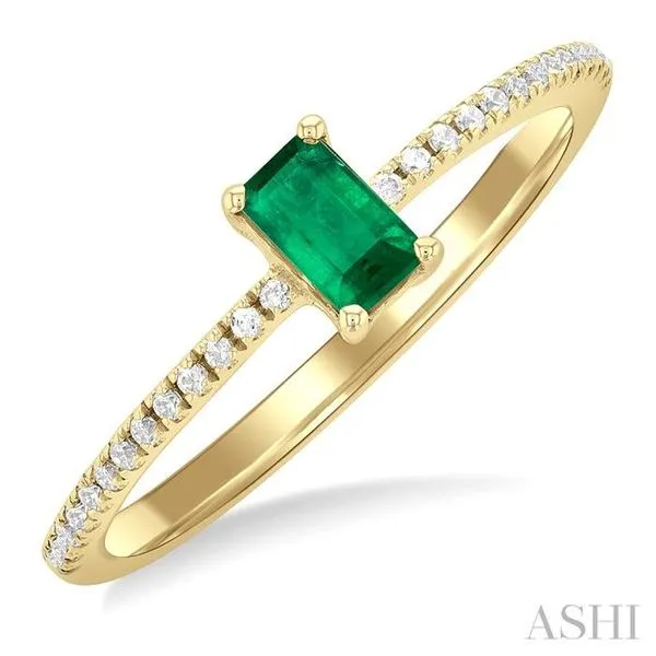 5x3 MM Emerald Shape Emerald and 1/10 Ctw Petite Round Cut Diamond Precious Fashion Ring in 10K Yellow Gold Hart's Jewelers Grants Pass, OR
