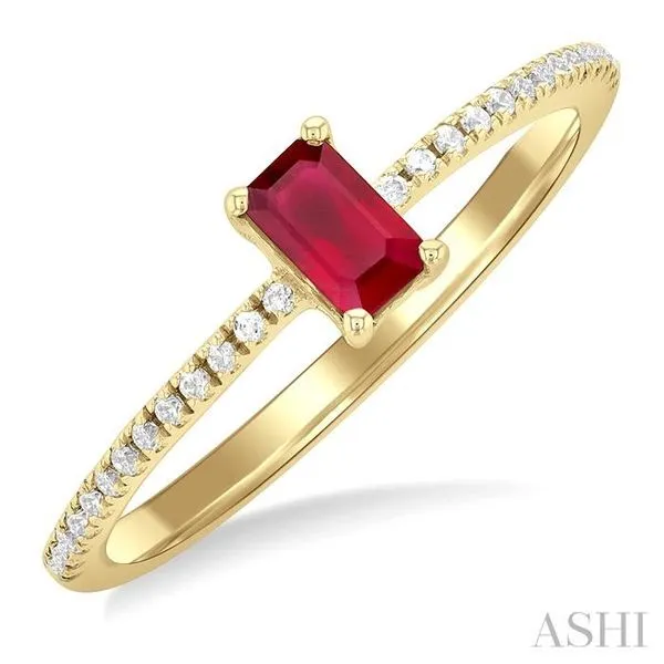 5x3 MM Emerald Shape Ruby and 1/10 Ctw Petite Round Cut Diamond Precious Fashion Ring in 10K Yellow Gold Hart's Jewelers Grants Pass, OR