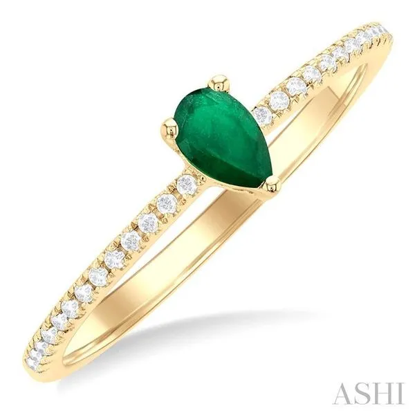 5x3 MM Pear Cut Emerald and 1/10 Ctw Petite Round Cut Diamond Precious Fashion Ring in 10K Yellow Gold Hart's Jewelers Grants Pass, OR