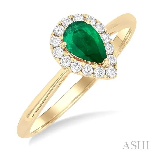 6x4 MM Pear Shape Emerald and 1/6 Ctw Round Cut Diamond Halo Precious Ring in 14K Yellow Gold Hart's Jewelers Grants Pass, OR