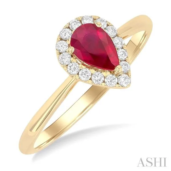 6x4 MM Pear Shape Ruby and 1/6 Ctw Round Cut Diamond Halo Precious Ring in 14K Yellow Gold Hart's Jewelers Grants Pass, OR