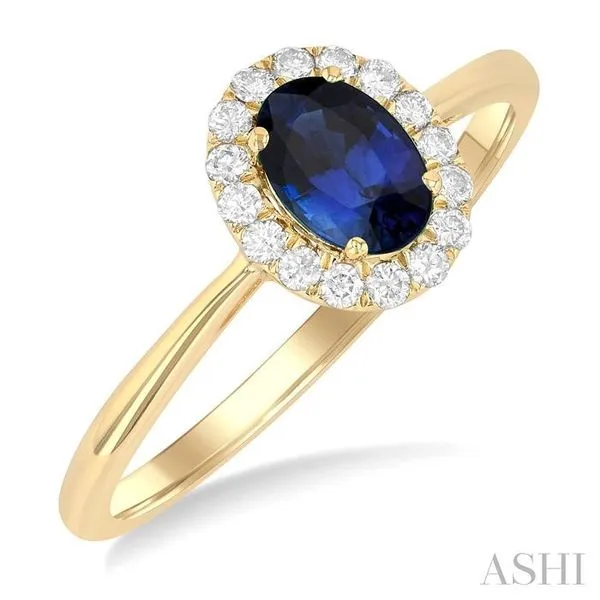 6x4 MM Oval Shape Sapphire and 1/6 Ctw Round Cut Diamond Halo Precious Ring in 14K Yellow Gold Hart's Jewelers Grants Pass, OR