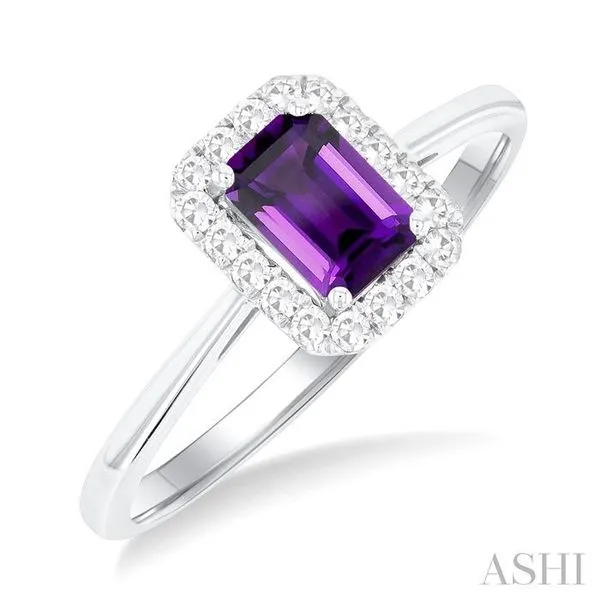6x4 MM Octagonal Shape Amethyst and 1/6 Ctw Round Cut Diamond Halo Semi-Precious Ring in 10K White Gold Hart's Jewelers Grants Pass, OR