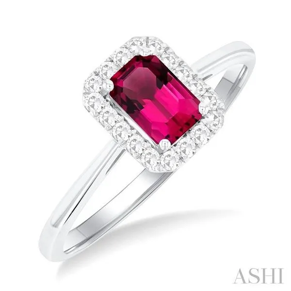 6x4 MM Octagonal Shape Pink Tourmaline and 1/6 Ctw Round Cut Diamond Halo Semi-Precious Ring in 10K White Gold Hart's Jewelers Grants Pass, OR