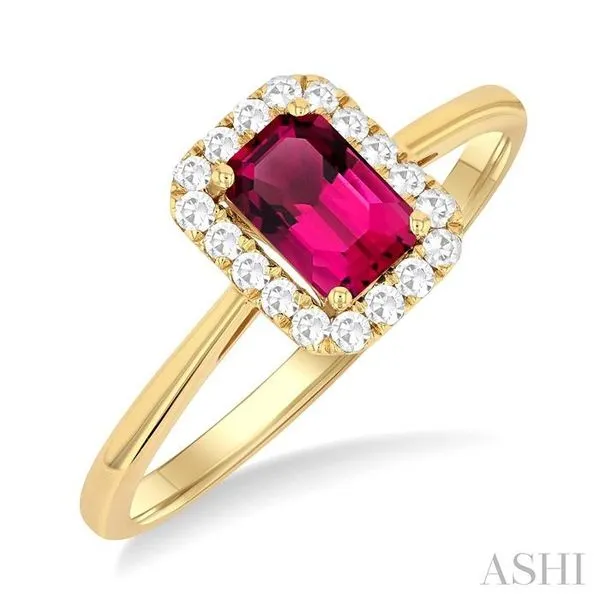 6x4 MM Octagonal Shape Pink Tourmaline and 1/6 Ctw Round Cut Diamond Halo Semi-Precious Ring in 10K Yellow Gold Hart's Jewelers Grants Pass, OR