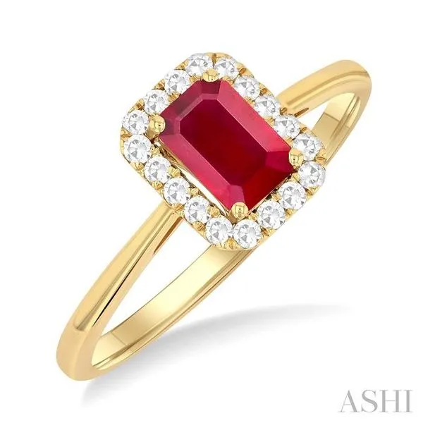 6x4 MM Octagonal Shape Ruby and 1/6 Ctw Round Cut Diamond Halo Precious Ring in 10K Yellow Gold Hart's Jewelers Grants Pass, OR