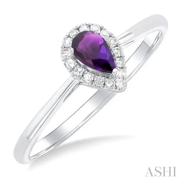 5x3 MM Pear Shape Amethyst and 1/20 Ctw Single Cut Diamond Halo Semi-Precious Ring in 14K White Gold Hart's Jewelers Grants Pass, OR