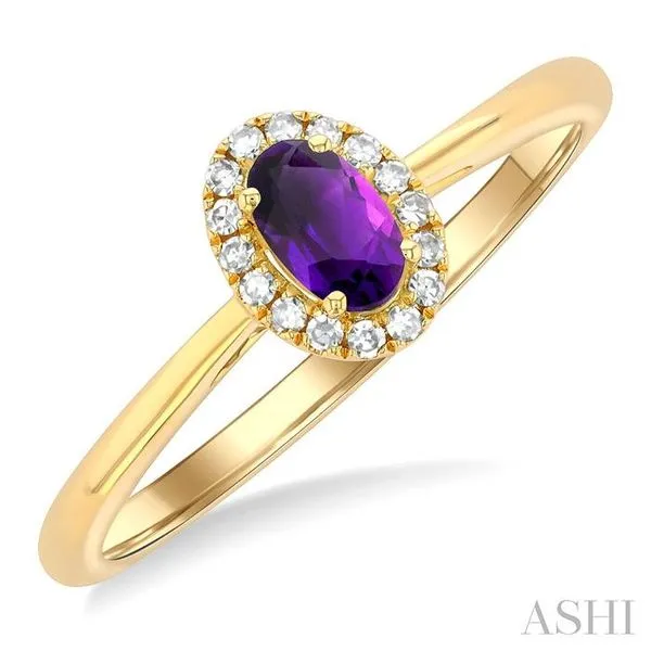 5x3 MM Oval Shape Amethyst and 1/20 Ctw Single Cut Diamond Halo Semi-Precious Ring in 14K Yellow Gold Hart's Jewelers Grants Pass, OR