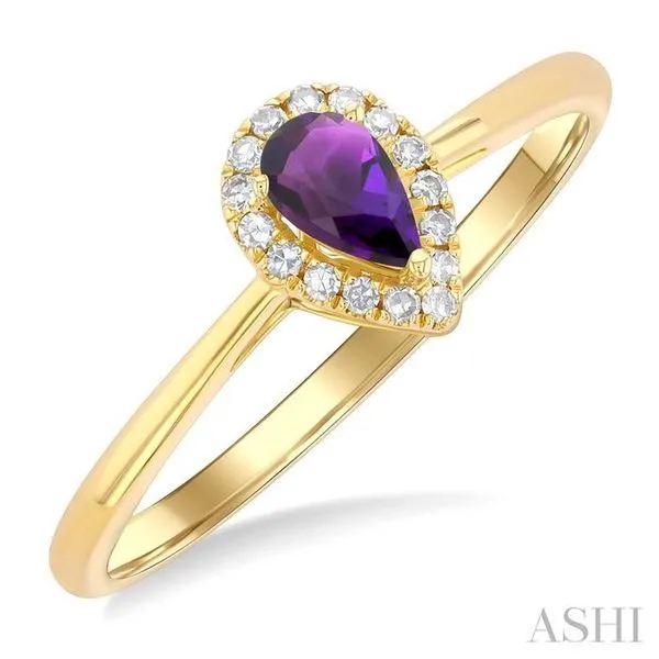 5x3 MM Pear Shape Amethyst and 1/20 Ctw Single Cut Diamond Halo Semi-Precious Ring in 14K Yellow Gold Hart's Jewelers Grants Pass, OR