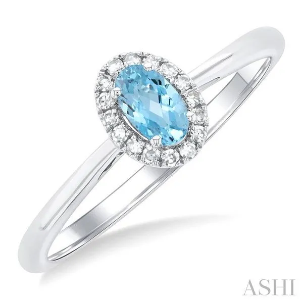 5x3 MM Oval Shape Aquamarine and 1/20 Ctw Single Cut Diamond Halo Semi-Precious Ring in 14K White Gold Hart's Jewelers Grants Pass, OR