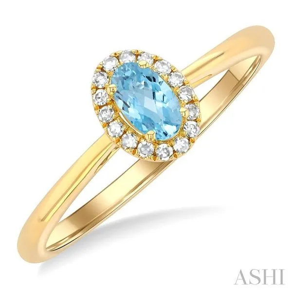 5x3 MM Oval Shape Aquamarine and 1/20 Ctw Single Cut Diamond Halo Semi-Precious Ring in 14K Yellow Gold Hart's Jewelers Grants Pass, OR