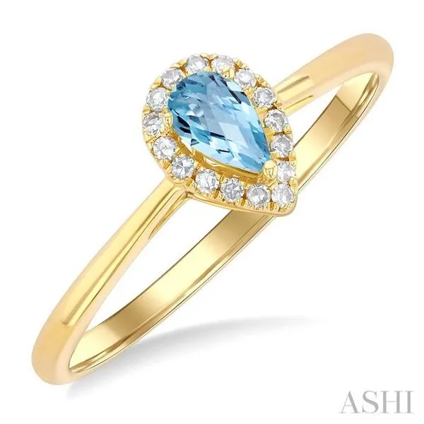 5x3 MM Pear Shape Aquamarine and 1/20 Ctw Single Cut Diamond Halo Semi-Precious Ring in 14K Yellow Gold Hart's Jewelers Grants Pass, OR