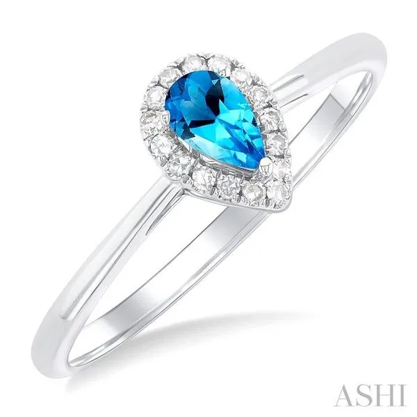 5x3 MM Pear Shape Blue Topaz and 1/20 Ctw Single Cut Diamond Halo Semi-Precious Ring in 14K White Gold Hart's Jewelers Grants Pass, OR