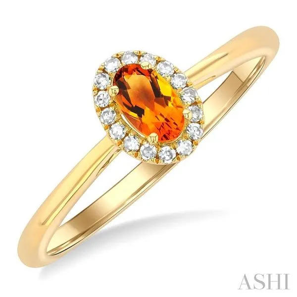 5x3 MM Oval Shape Citrine and 1/20 Ctw Single Cut Diamond Halo Semi-Precious Ring in 14K Yellow Gold Hart's Jewelers Grants Pass, OR