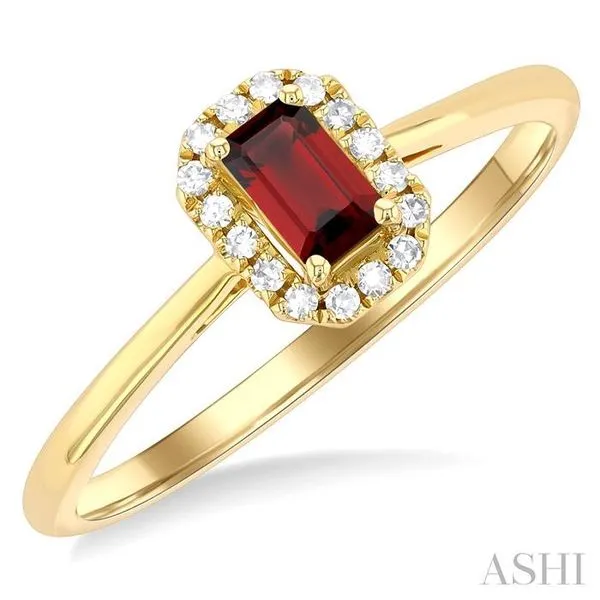 5x3 MM Octagonal Shape Garnet and 1/20 Ctw Single Cut Diamond Halo Semi-Precious Ring in 14K Yellow Gold Hart's Jewelers Grants Pass, OR