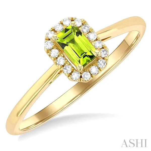5x3 MM Octagonal Shape Peridot and 1/20 Ctw Single Cut Diamond Halo Semi-Precious Ring in 14K Yellow Gold Hart's Jewelers Grants Pass, OR