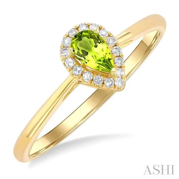5x3 MM Pear Shape Peridot and 1/20 Ctw Single Cut Diamond Halo Semi-Precious Ring in 14K Yellow Gold Hart's Jewelers Grants Pass, OR