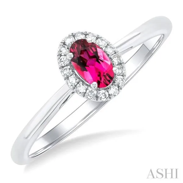 5x3 MM Oval Shape Pink Tourmaline and 1/20 Ctw Single Cut Diamond Halo Semi-Precious Ring in 14K White Gold Hart's Jewelers Grants Pass, OR