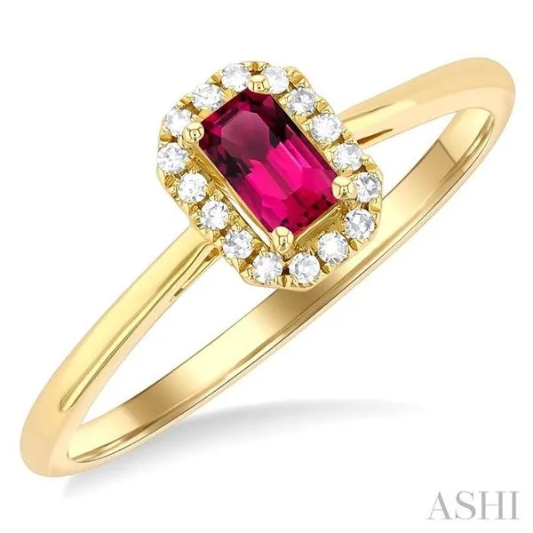 5x3 MM Octagonal Shape Pink Tourmaline and 1/20 Ctw Single Cut Diamond Halo Semi-Precious Ring in 14K Yellow Gold Hart's Jewelers Grants Pass, OR