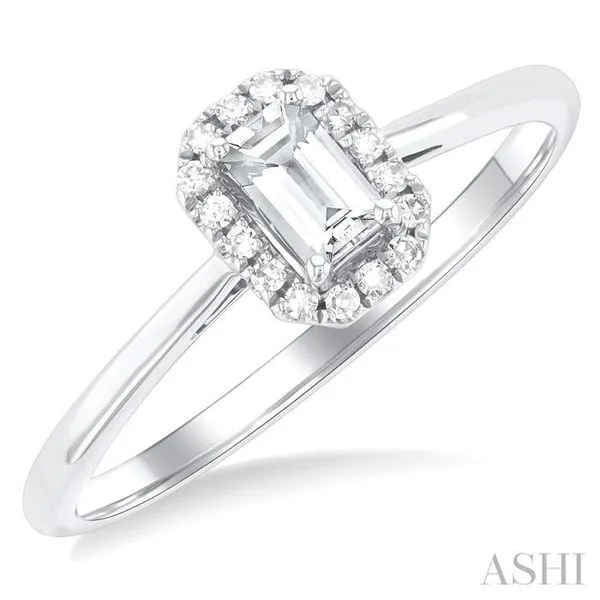 5x3 MM Octagonal Shape White Topaz and 1/20 Ctw Single Cut Diamond Halo Semi-Precious Ring in 14K White Gold Hart's Jewelers Grants Pass, OR