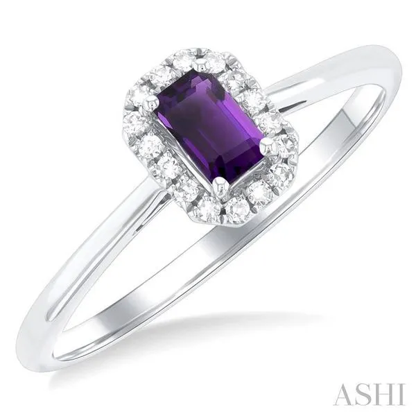 5x3 MM Octagonal Shape Amethyst and 1/20 Ctw Single Cut Diamond Halo Semi-Precious Ring in 10K White Gold Hart's Jewelers Grants Pass, OR