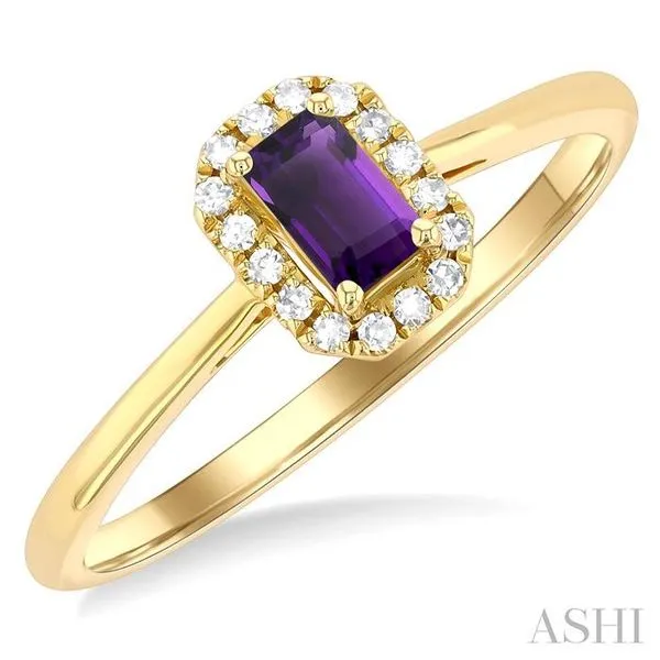 5x3 MM Octagonal Shape Amethyst and 1/20 Ctw Single Cut Diamond Halo Semi-Precious Ring in 10K Yellow Gold Hart's Jewelers Grants Pass, OR