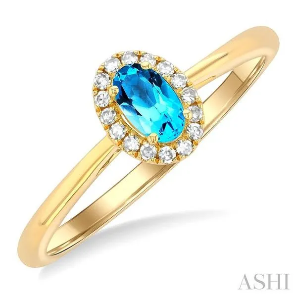 5x3 MM Oval Shape Blue Topaz and 1/20 Ctw Single Cut Diamond Halo Semi-Precious Ring in 10K Yellow Gold Hart's Jewelers Grants Pass, OR