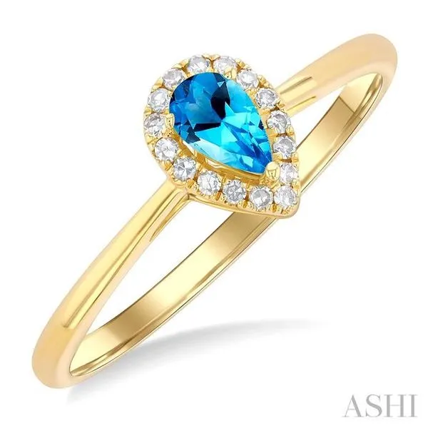5x3 MM Pear Shape Blue Topaz and 1/20 Ctw Single Cut Diamond Halo Semi-Precious Ring in 10K Yellow Gold Hart's Jewelers Grants Pass, OR