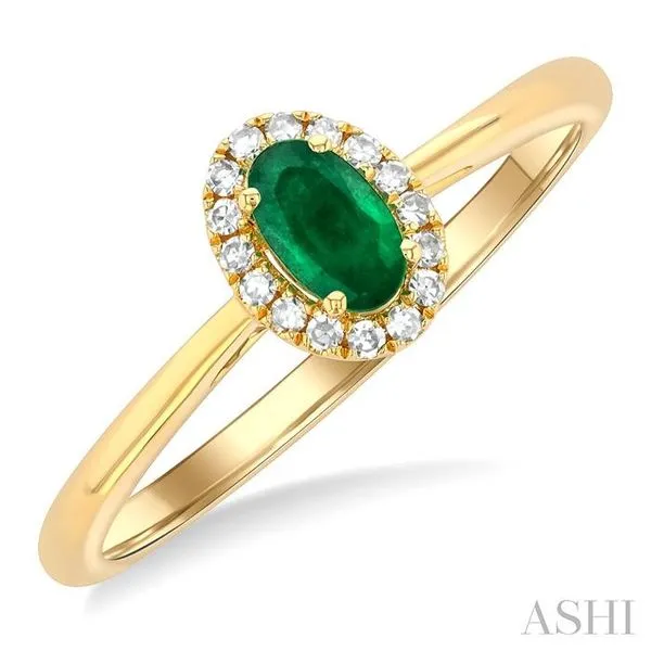 5x3 MM Oval Shape Emerald and 1/20 Ctw Single Cut Diamond Halo Precious Ring in 10K Yellow Gold Hart's Jewelers Grants Pass, OR