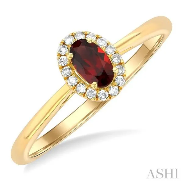 5x3 MM Oval Shape Garnet and 1/20 Ctw Single Cut Diamond Halo Semi-Precious Ring in 10K Yellow Gold Hart's Jewelers Grants Pass, OR