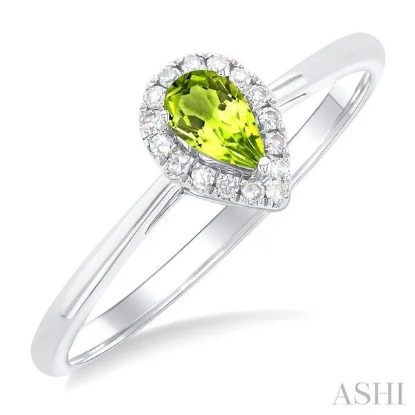 5x3 MM Pear Shape Peridot and 1/20 Ctw Single Cut Diamond Halo Semi-Precious Ring in 10K White Gold Hart's Jewelers Grants Pass, OR