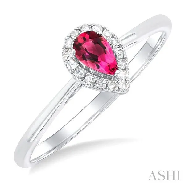 5x3 MM Pear Shape Pink Tourmaline and 1/20 Ctw Single Cut Diamond Halo Semi-Precious Ring in 10K White Gold Hart's Jewelers Grants Pass, OR