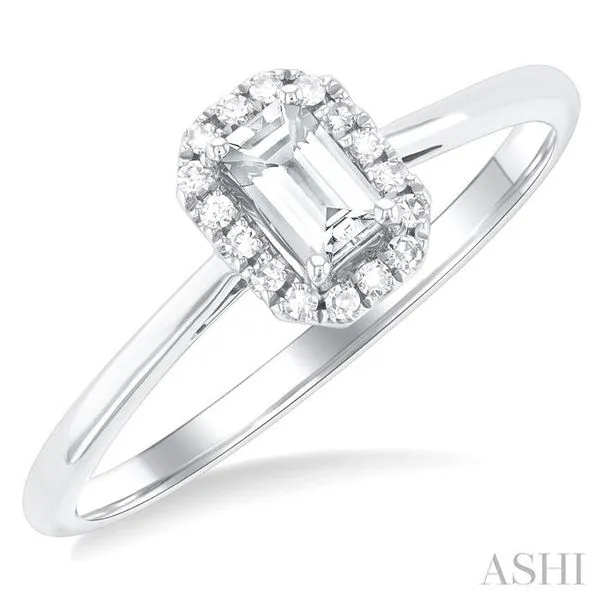 5x3 MM Octagonal Shape White Topaz and 1/20 Ctw Single Cut Diamond Halo Semi-Precious Ring in 10K White Gold Hart's Jewelers Grants Pass, OR