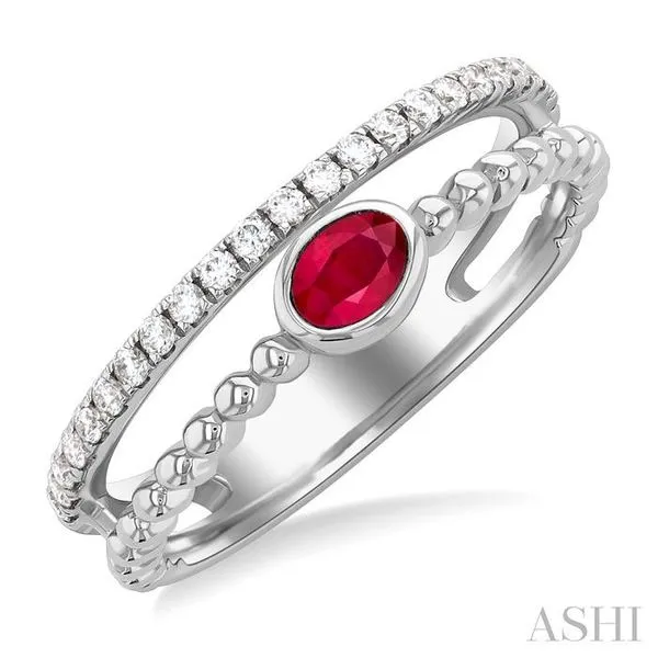 4x3 MM Oval Shape Ruby and 1/5 Ctw Single Cut Diamonds Precious Fashion Split Twin Ring in 10K White Gold Hart's Jewelers Grants Pass, OR