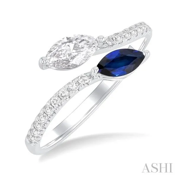 6x3 MM Marquise Sapphire and 1/2 Ctw Marquise Cut Diamond Toi Et Moi Precious Bypass Open Ring in 14K White Gold Hart's Jewelers Grants Pass, OR