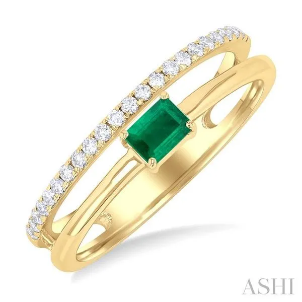 4x3 MM Emerald and 1/6 Ctw Round Cut Diamond East-West Set Precious Fashion Ring in 14K Yellow Gold Hart's Jewelers Grants Pass, OR